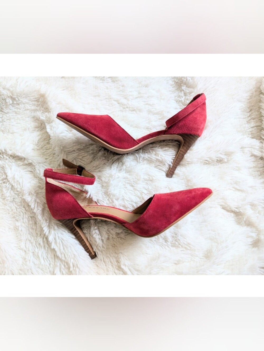 Lucky Brand Lk-tukko Leather Suede Burgundy Pointed Toe Ankle Strap Pumps Heels